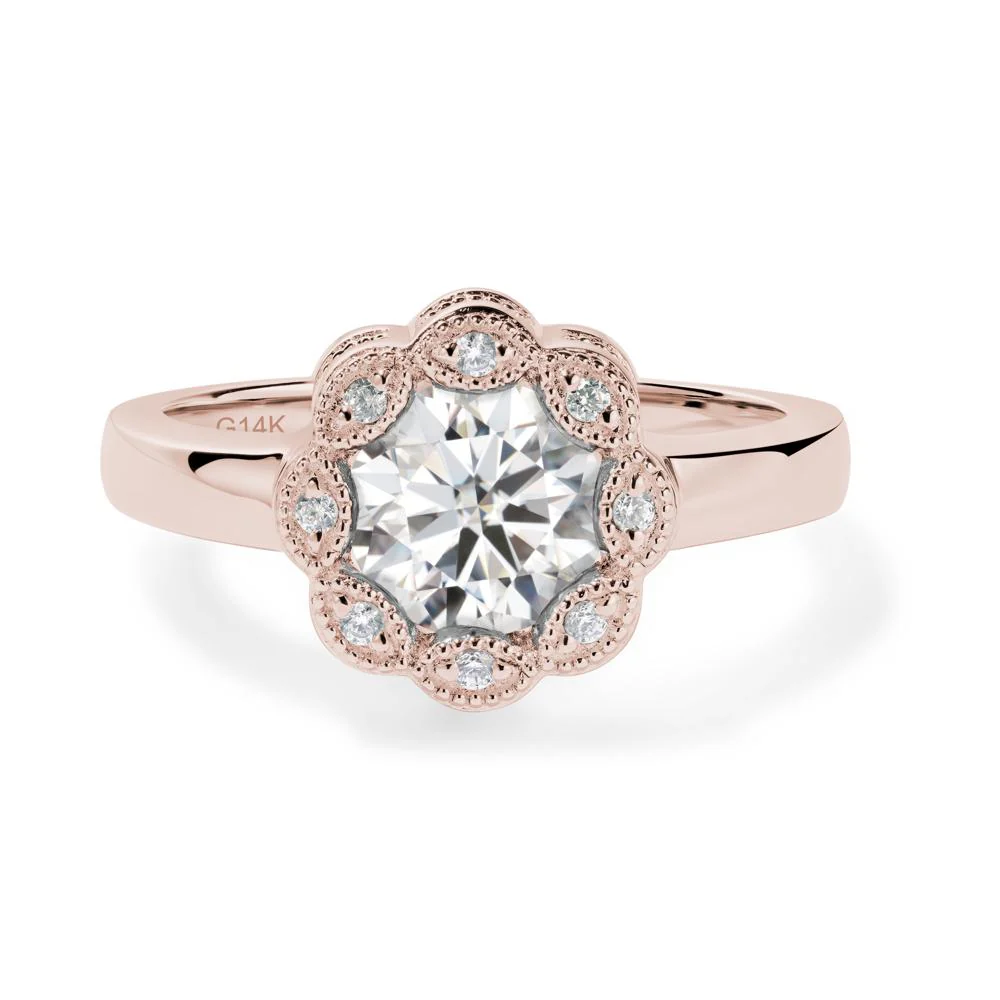 Vintage Moissanite Halo Flower Ring - Image 7