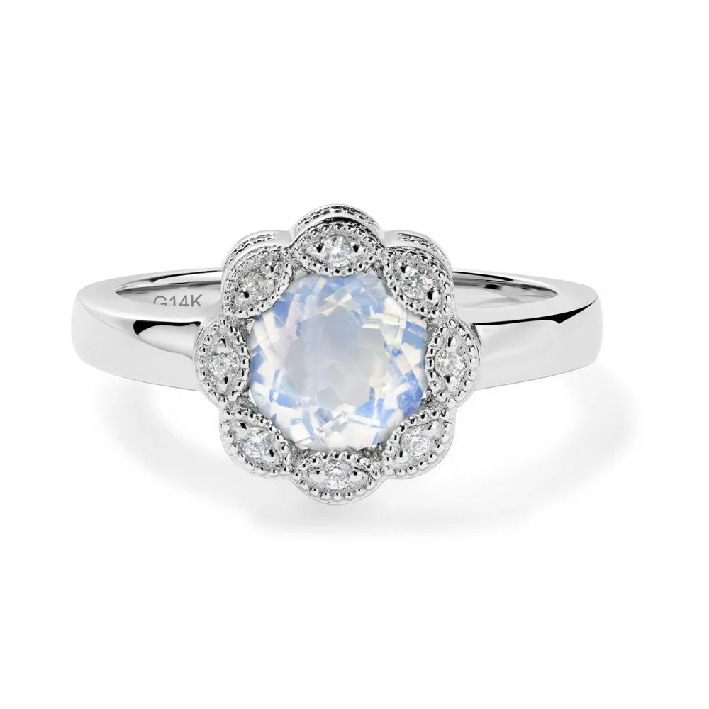 Vintage Moonstone Halo Flower Ring