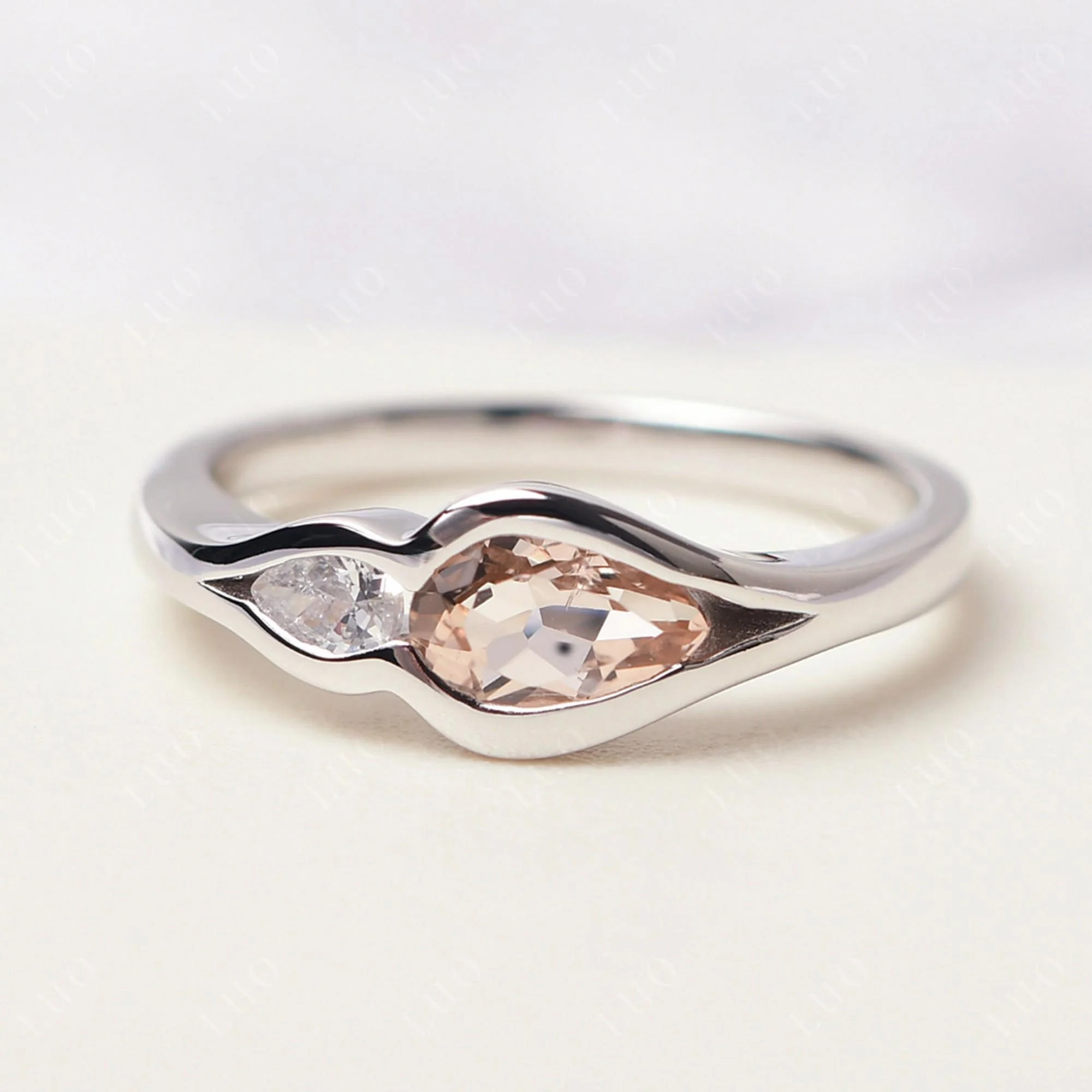 Morganite Bezel Pear Engagement Ring - Image 10