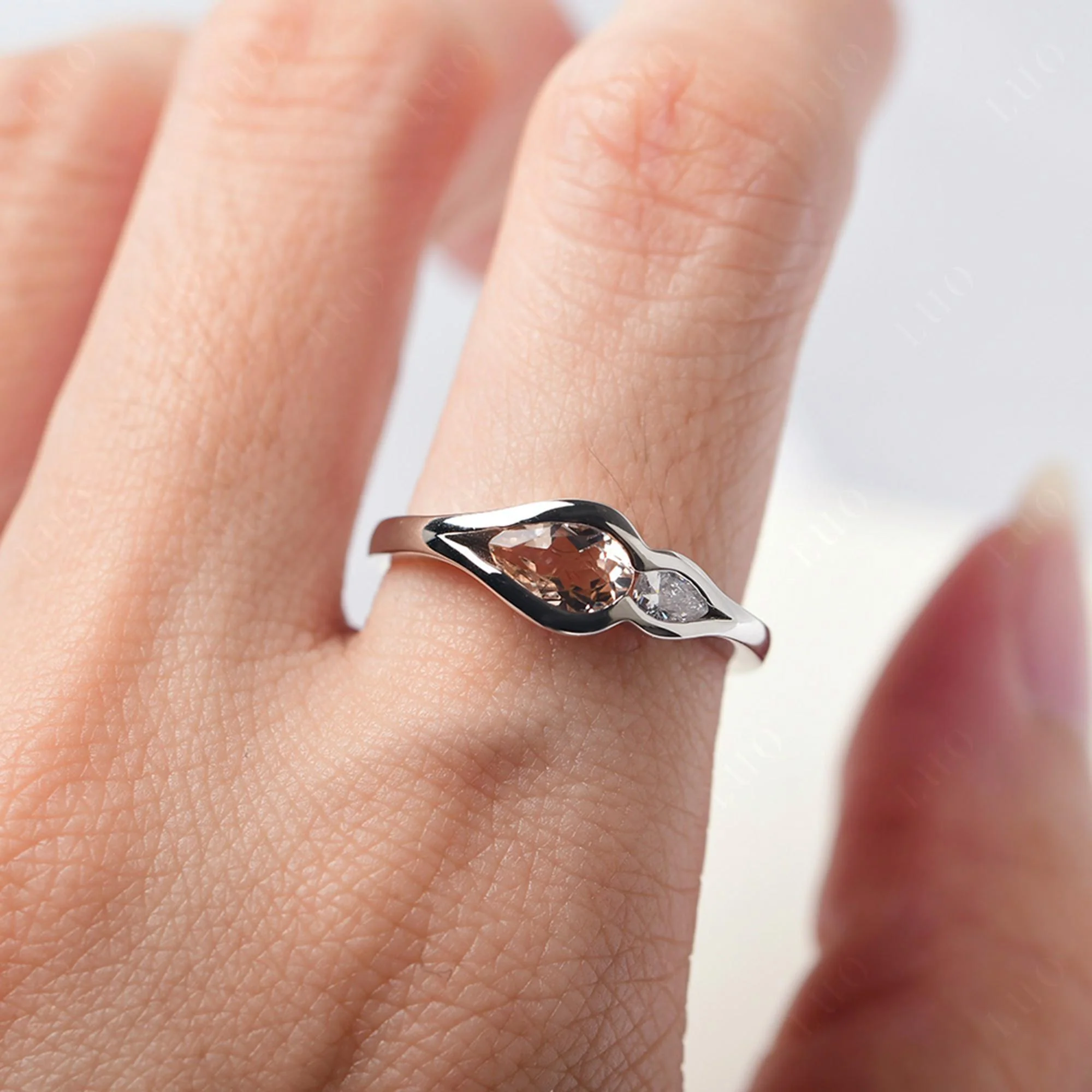 Morganite Bezel Pear Engagement Ring - Image 15