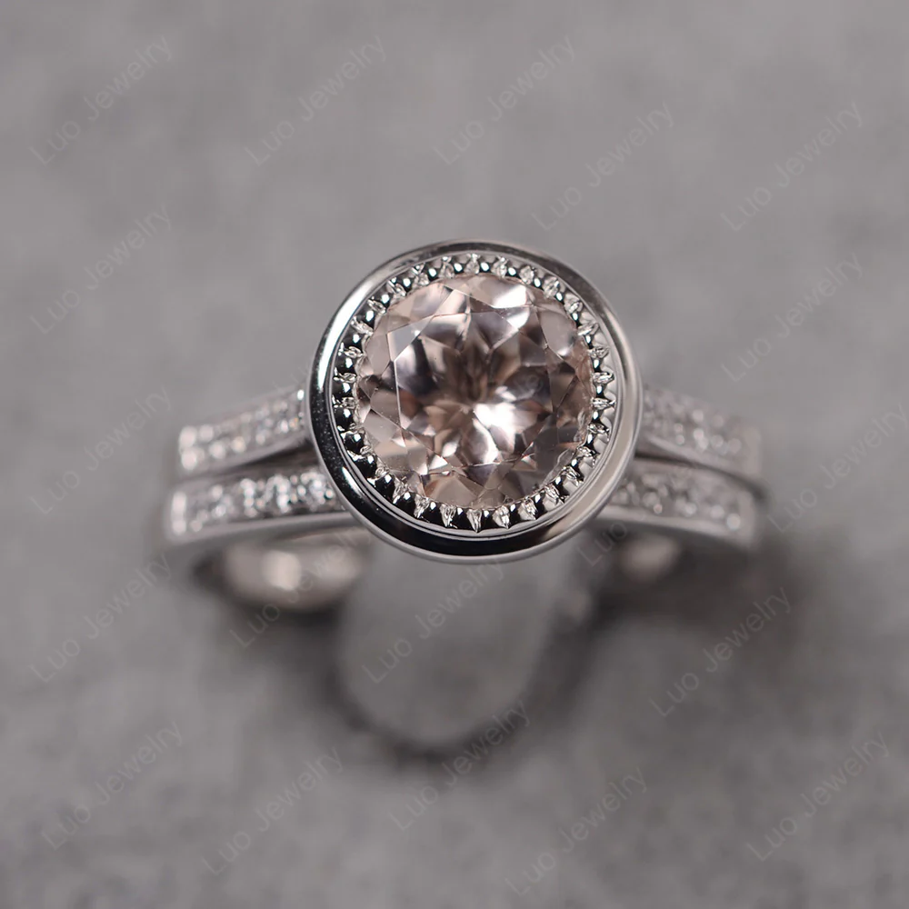 Vintage Style Morganite Bridal Rings Set - Image 2