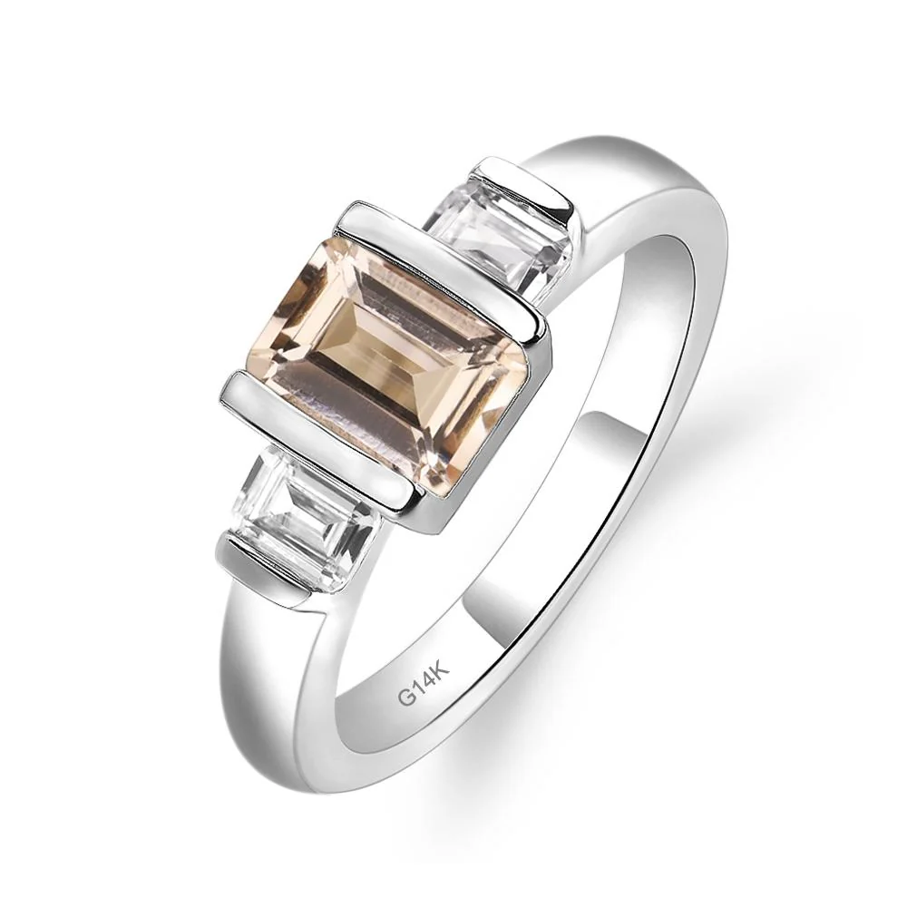Morganite Emerald Cut Three Stone Ring - Image 4