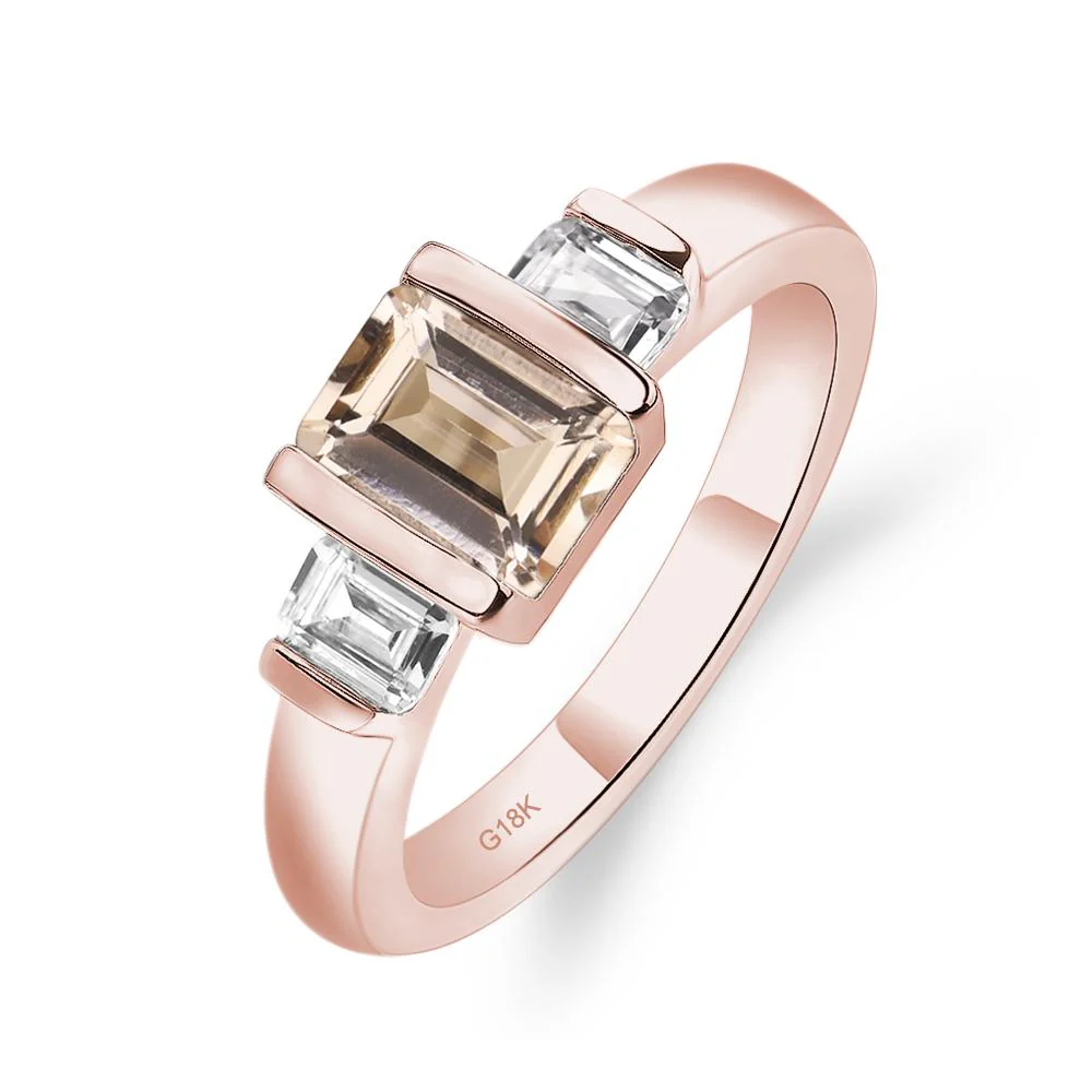 Morganite Emerald Cut Three Stone Ring - Image 9