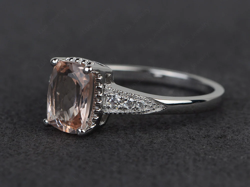 Vintage Style Morganite Cushion Cut Ring - Image 2