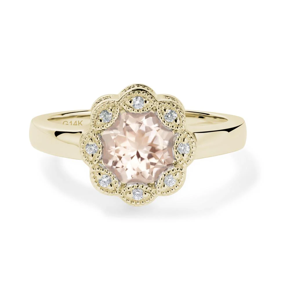 Vintage Morganite Ring Halo Flower Ring