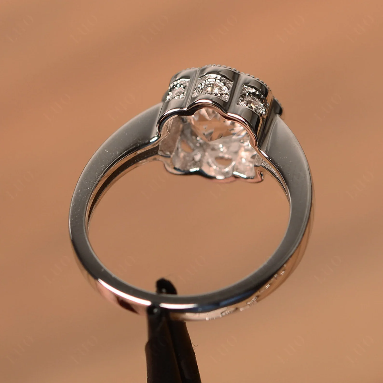 Vintage Morganite Ring Halo Flower Ring - Image 12