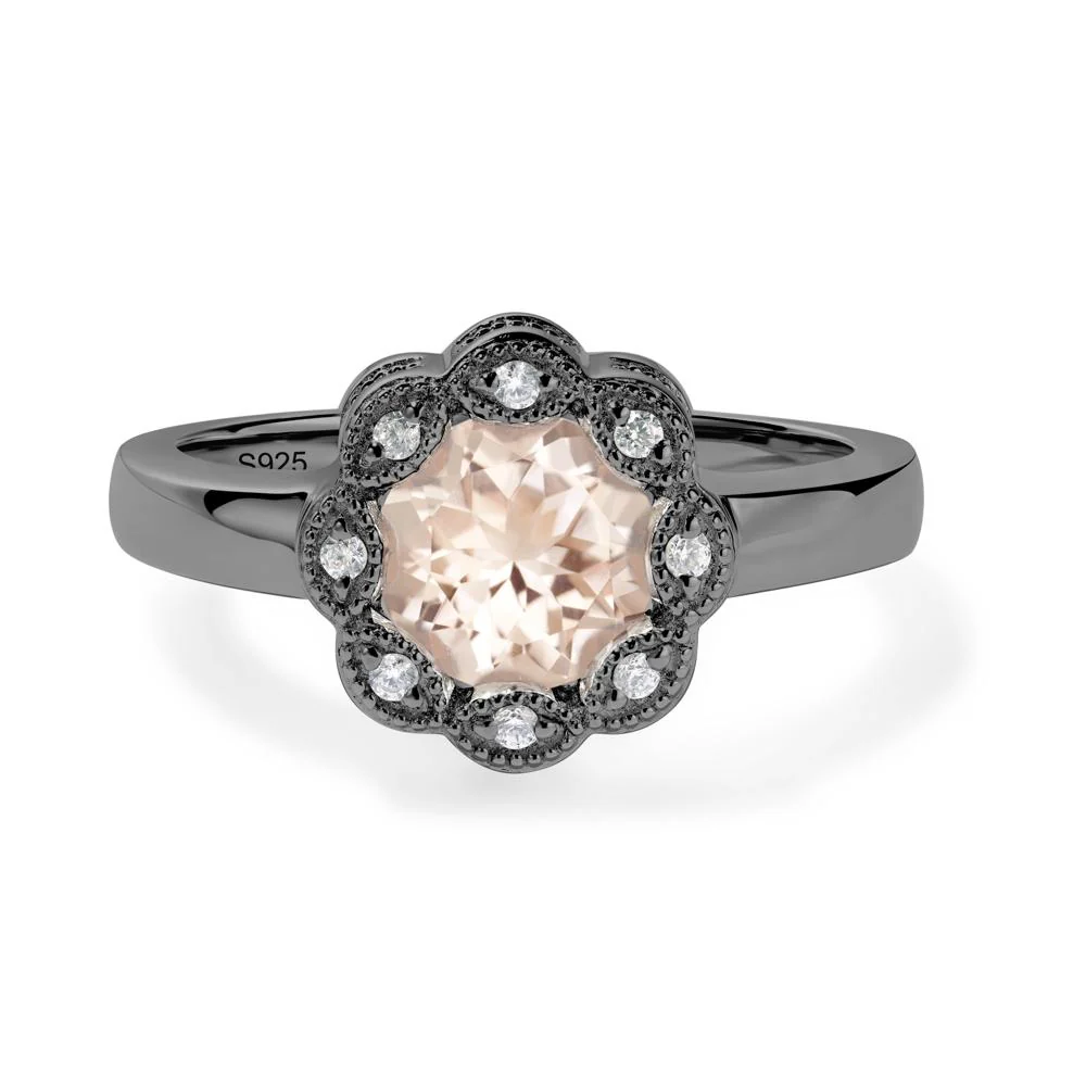 Vintage Morganite Ring Halo Flower Ring - Image 2