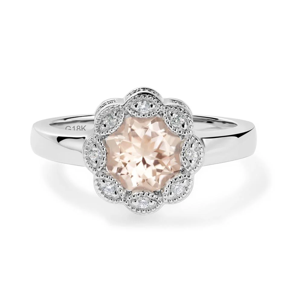 Vintage Morganite Ring Halo Flower Ring - Image 4