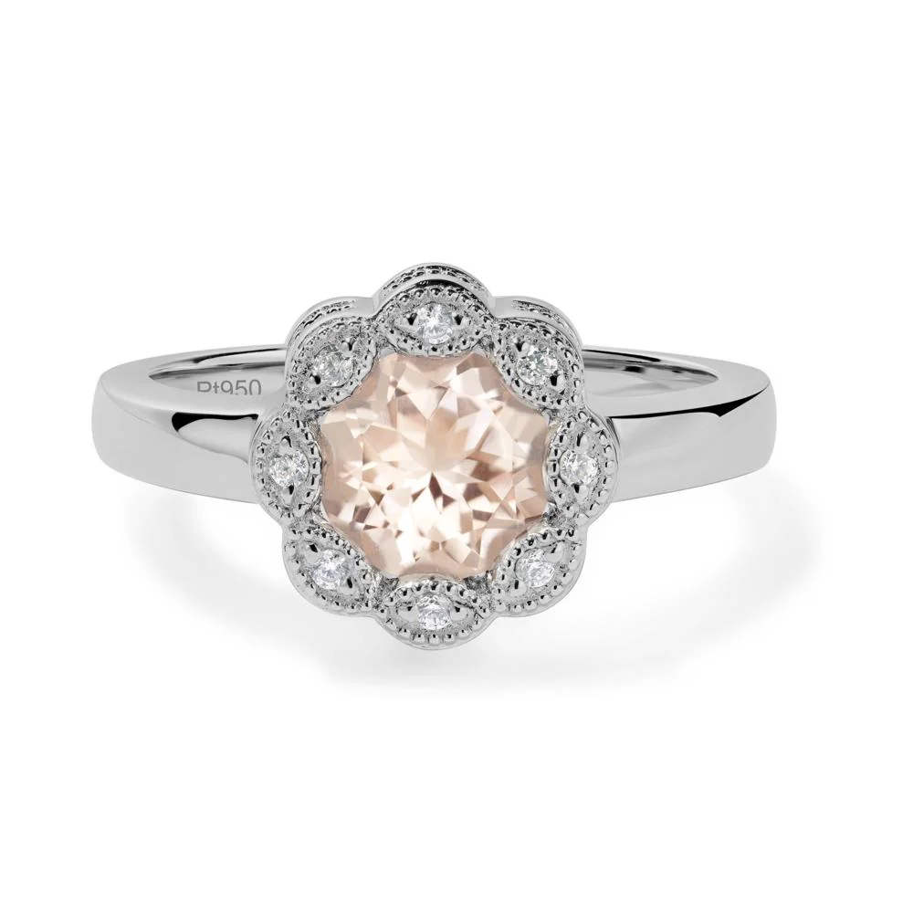 Vintage Morganite Ring Halo Flower Ring - Image 8