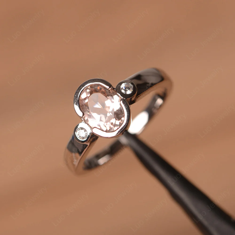 Vintage Morganite Ring Oval Bezel Set Ring