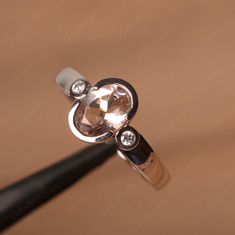 Vintage Morganite Ring Oval Bezel Set Ring - Image 2