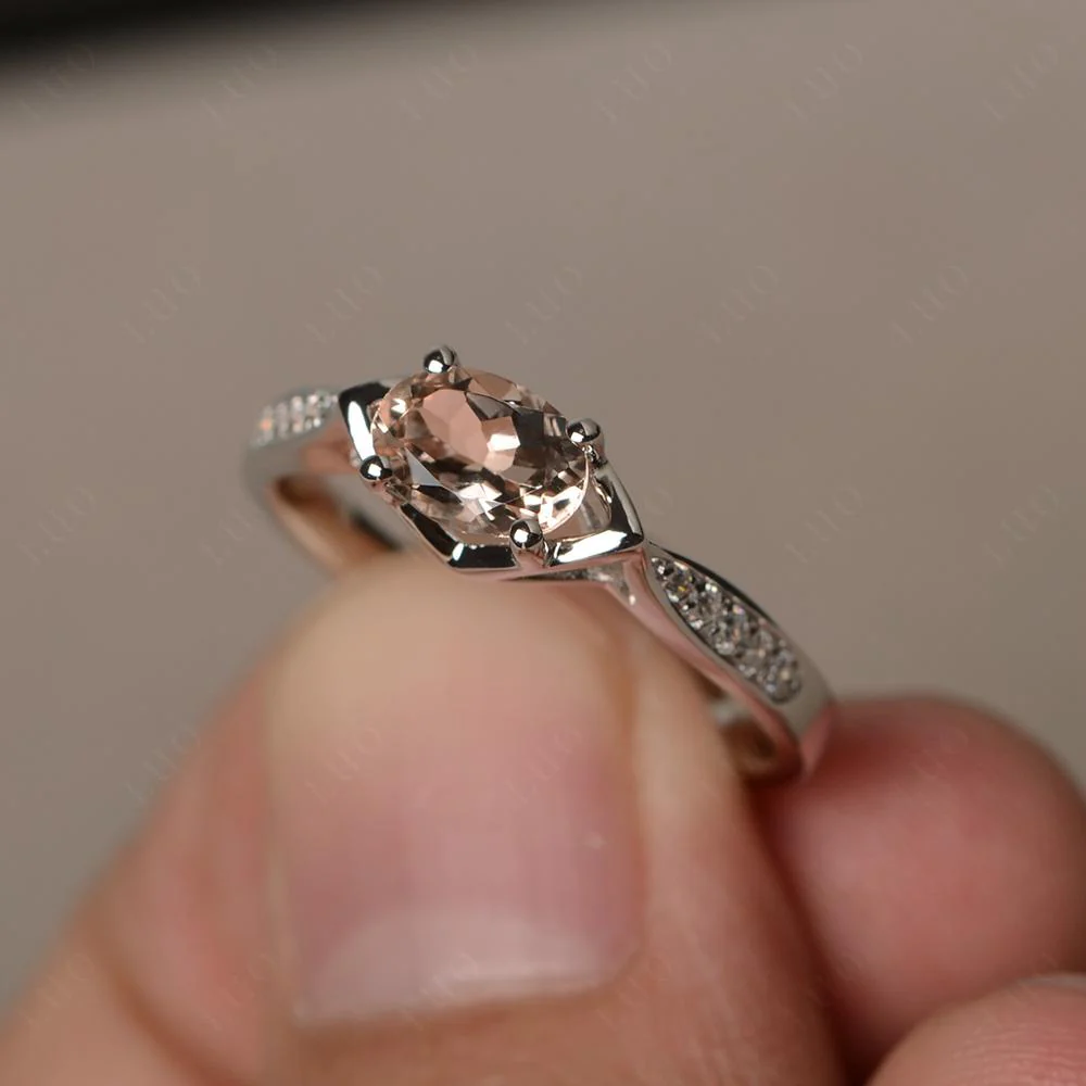 Petite Oval Horizontal Morganite Ring - Image 11