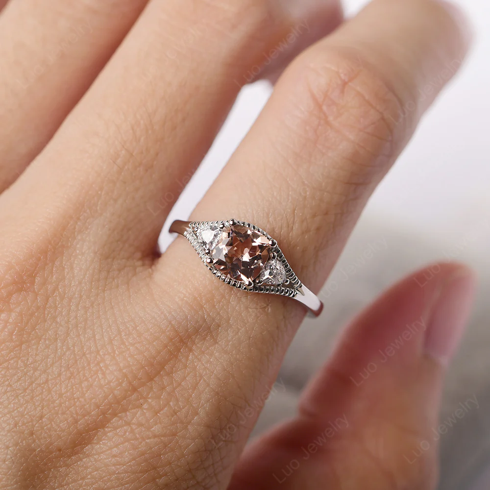Morganite Three Stone Cushion Cut Ring - Image 5