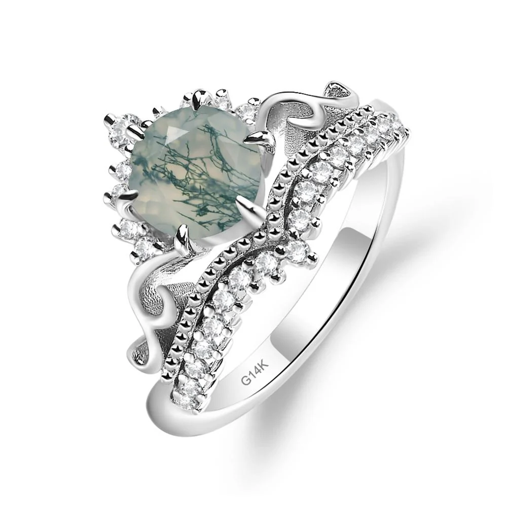 Moss Agate Tiara Promise Ring - Image 3