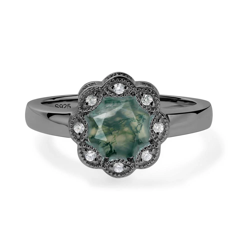Vintage Moss Agate Halo Flower Ring - Image 4