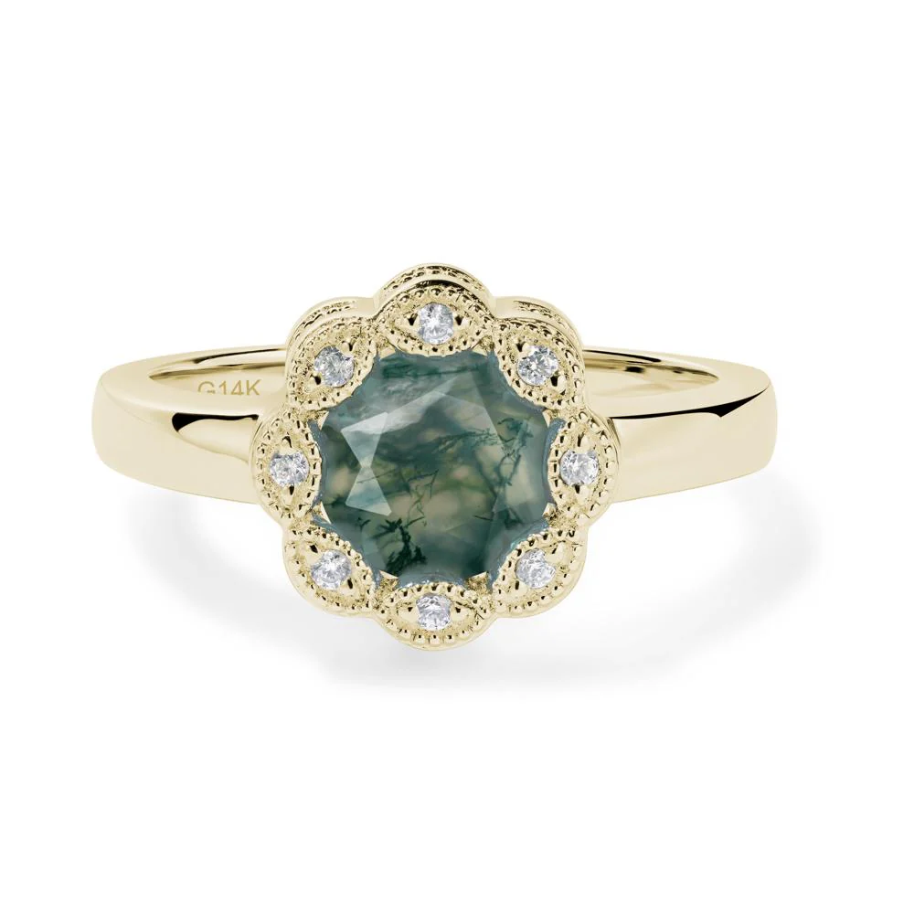 Vintage Moss Agate Halo Flower Ring - Image 5