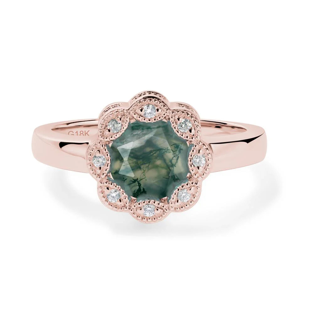 Vintage Moss Agate Halo Flower Ring - Image 6