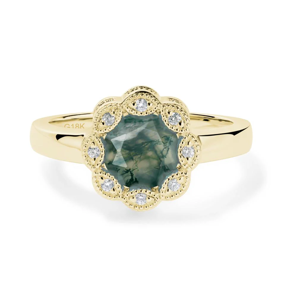 Vintage Moss Agate Halo Flower Ring - Image 7