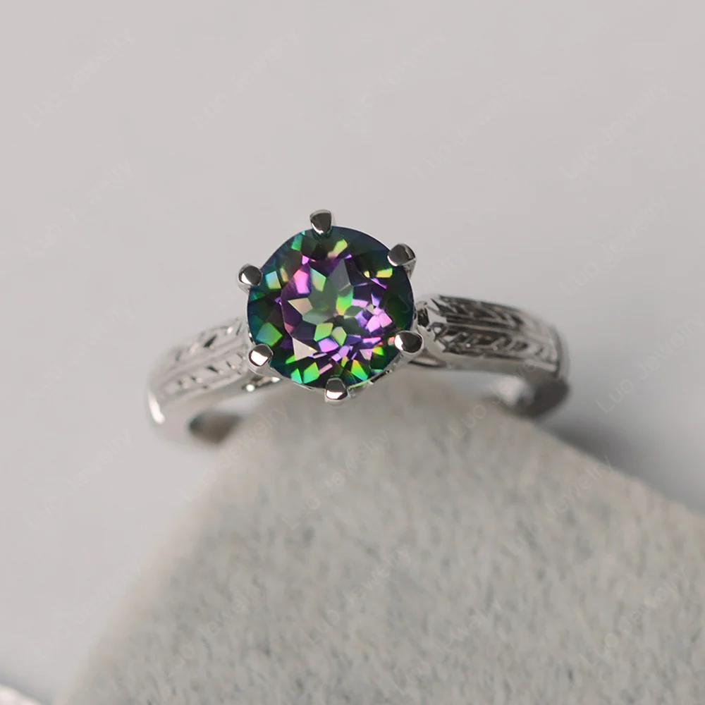 Mystic Topaz Vintage Cathedral Engagement Ring