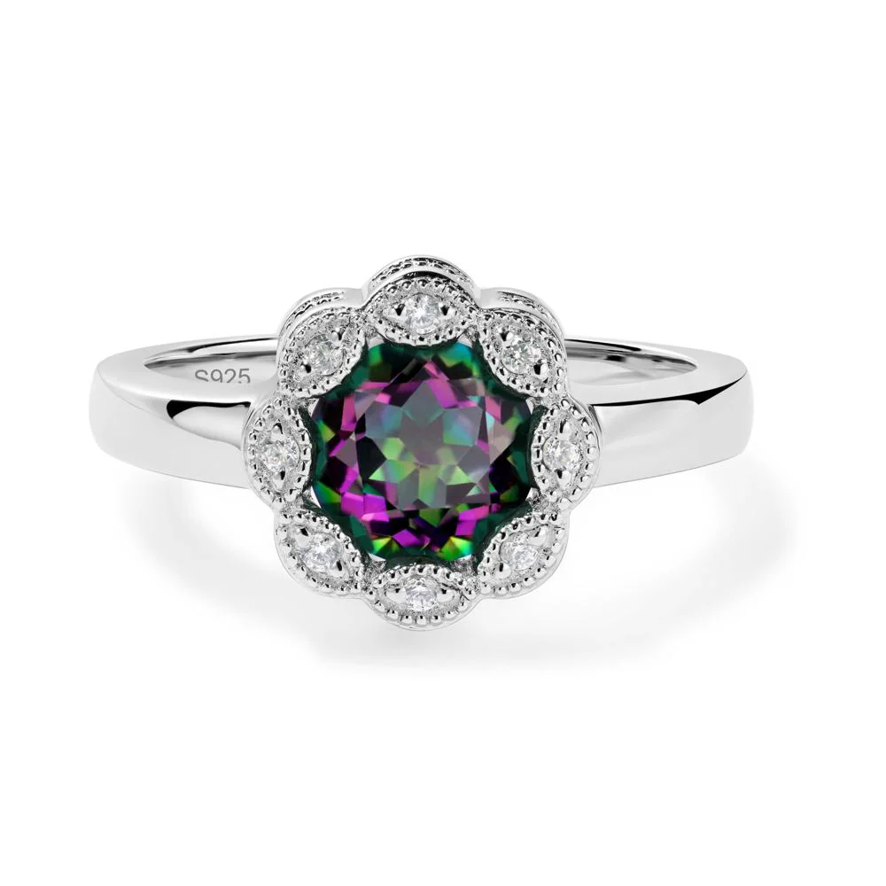 Vintage Mystic Topaz Ring Halo Flower Ring