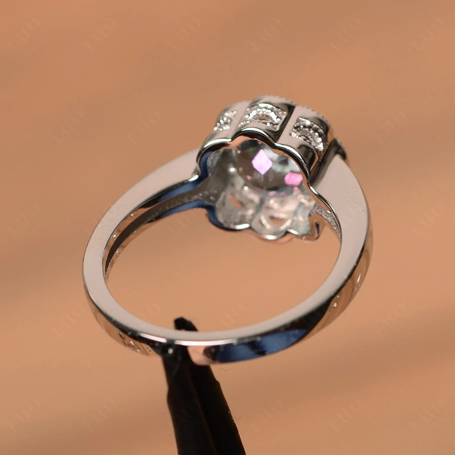 Vintage Mystic Topaz Ring Halo Flower Ring - Image 12