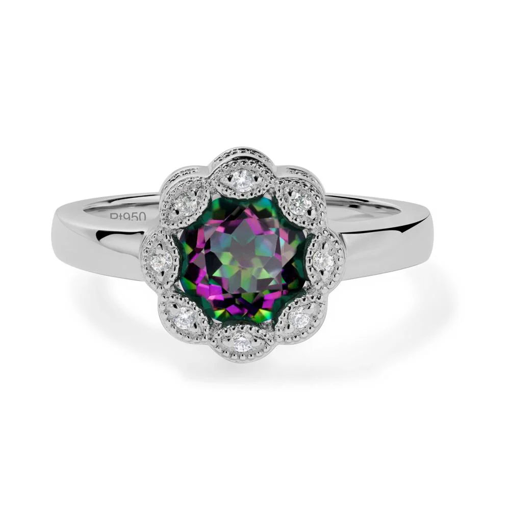 Vintage Mystic Topaz Ring Halo Flower Ring - Image 3