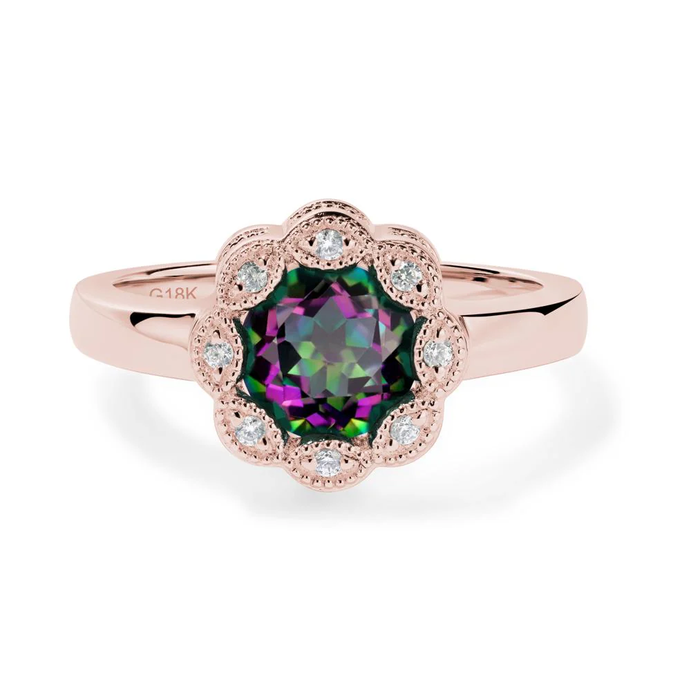 Vintage Mystic Topaz Ring Halo Flower Ring - Image 4