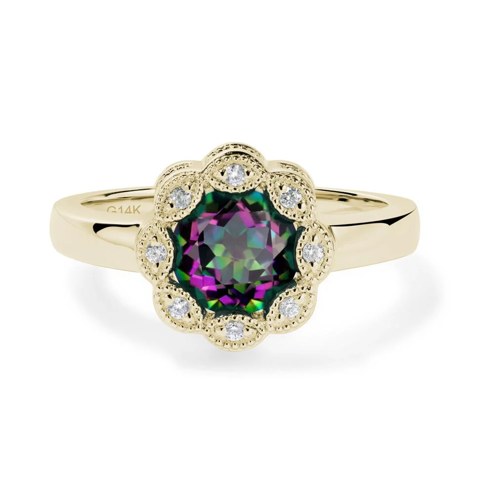 Vintage Mystic Topaz Ring Halo Flower Ring - Image 6