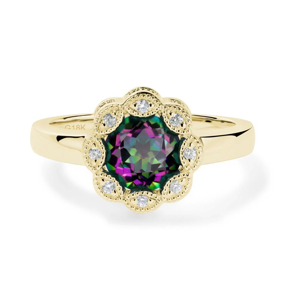 Vintage Mystic Topaz Ring Halo Flower Ring - Image 7