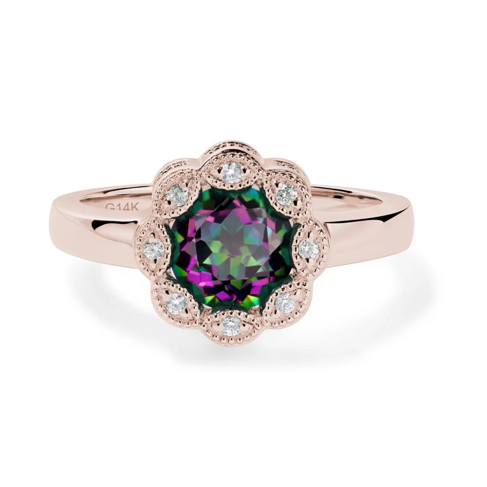 Vintage Mystic Topaz Ring Halo Flower Ring - Image 8