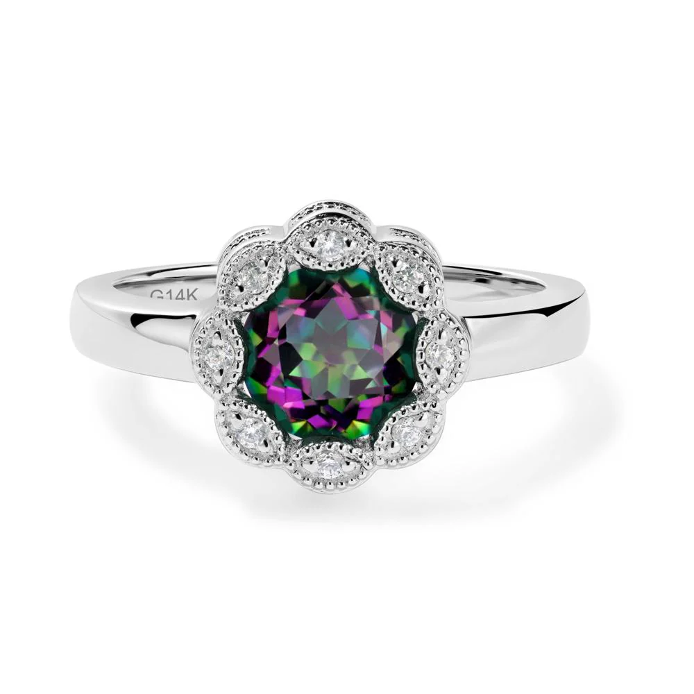 Vintage Mystic Topaz Ring Halo Flower Ring - Image 9