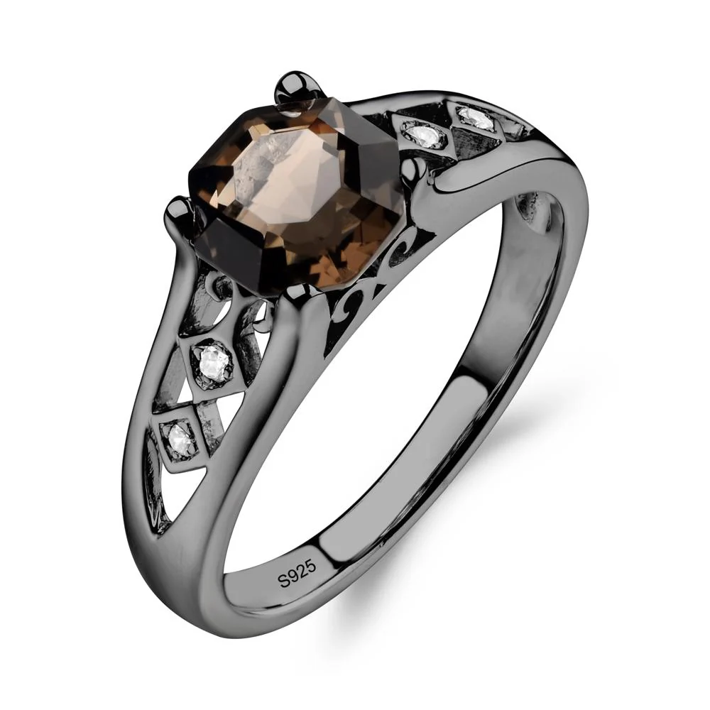 Vintage Style Octagon Cut Smoky Quartz Ring