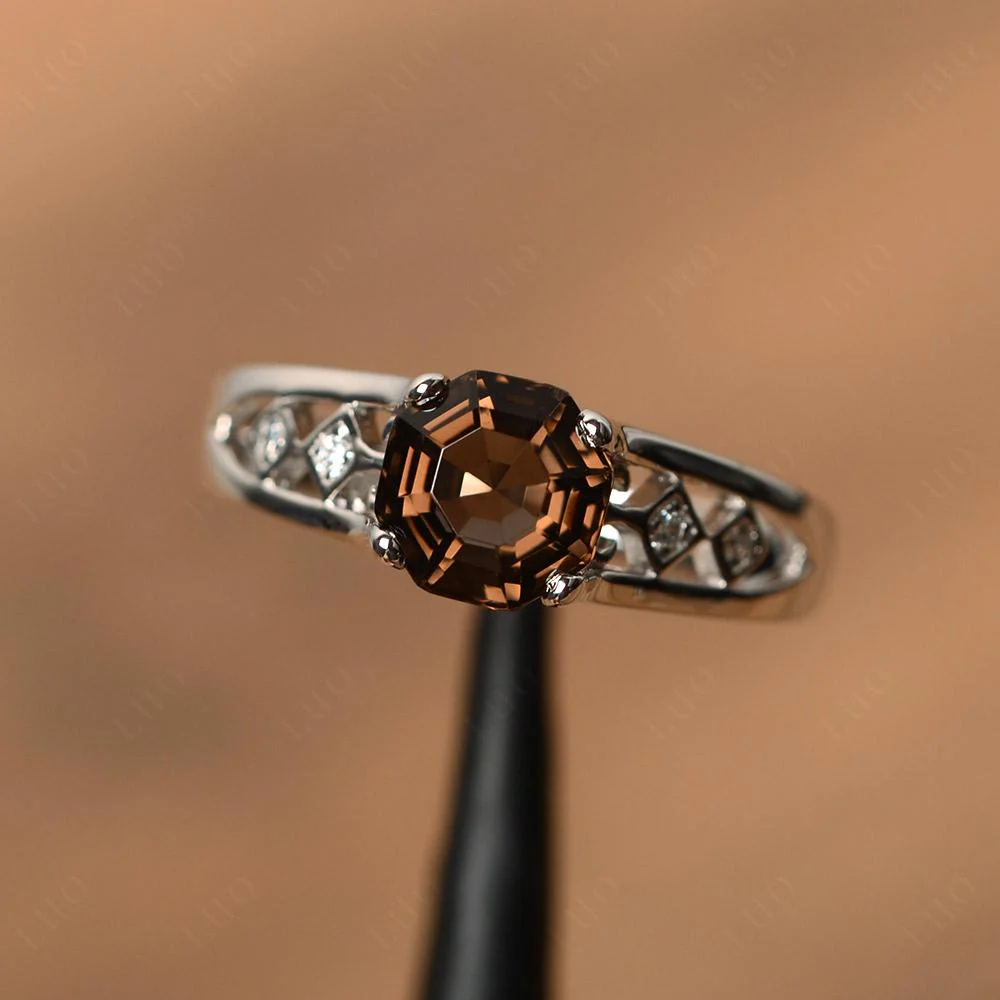 Vintage Style Octagon Cut Smoky Quartz Ring - Image 10