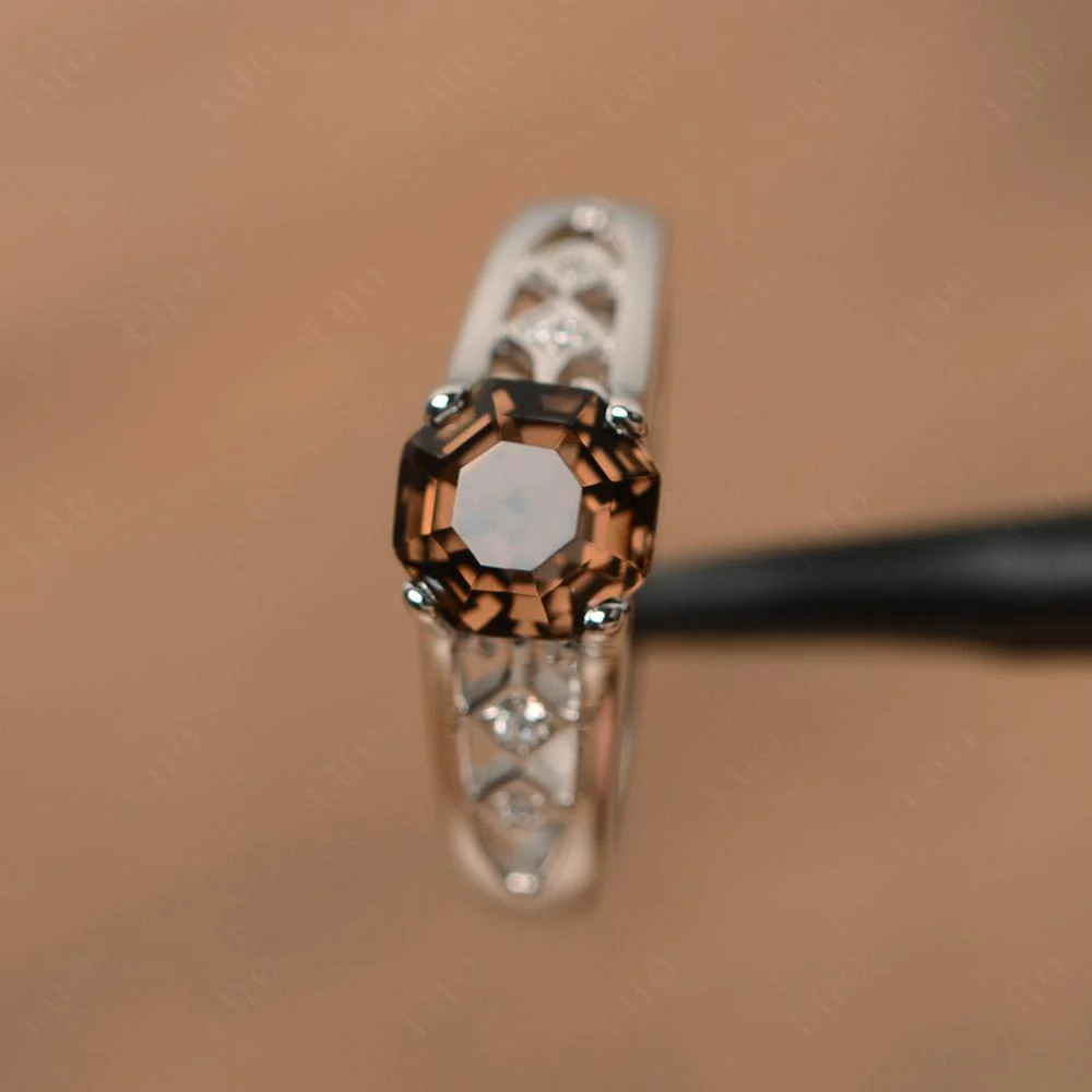 Vintage Style Octagon Cut Smoky Quartz Ring - Image 11