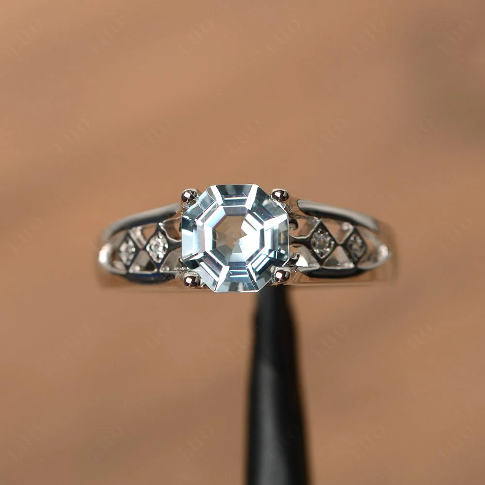 Vintage Style Octagon Cut Aquamarine Ring - Image 10