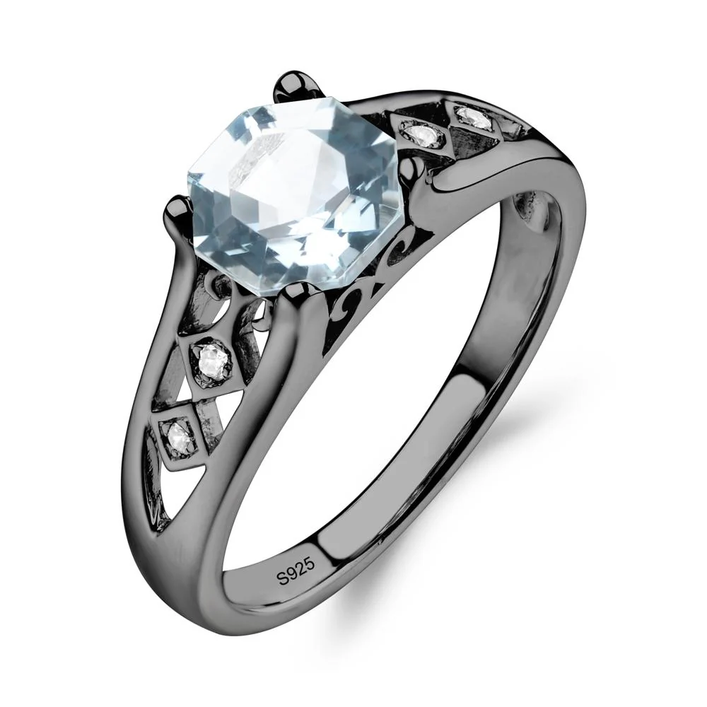 Vintage Style Octagon Cut Aquamarine Ring - Image 2