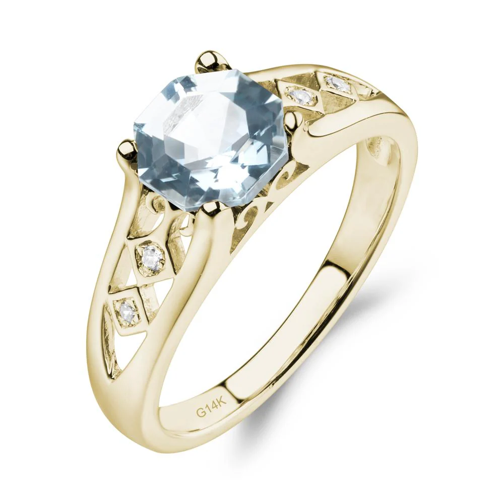 Vintage Style Octagon Cut Aquamarine Ring - Image 4