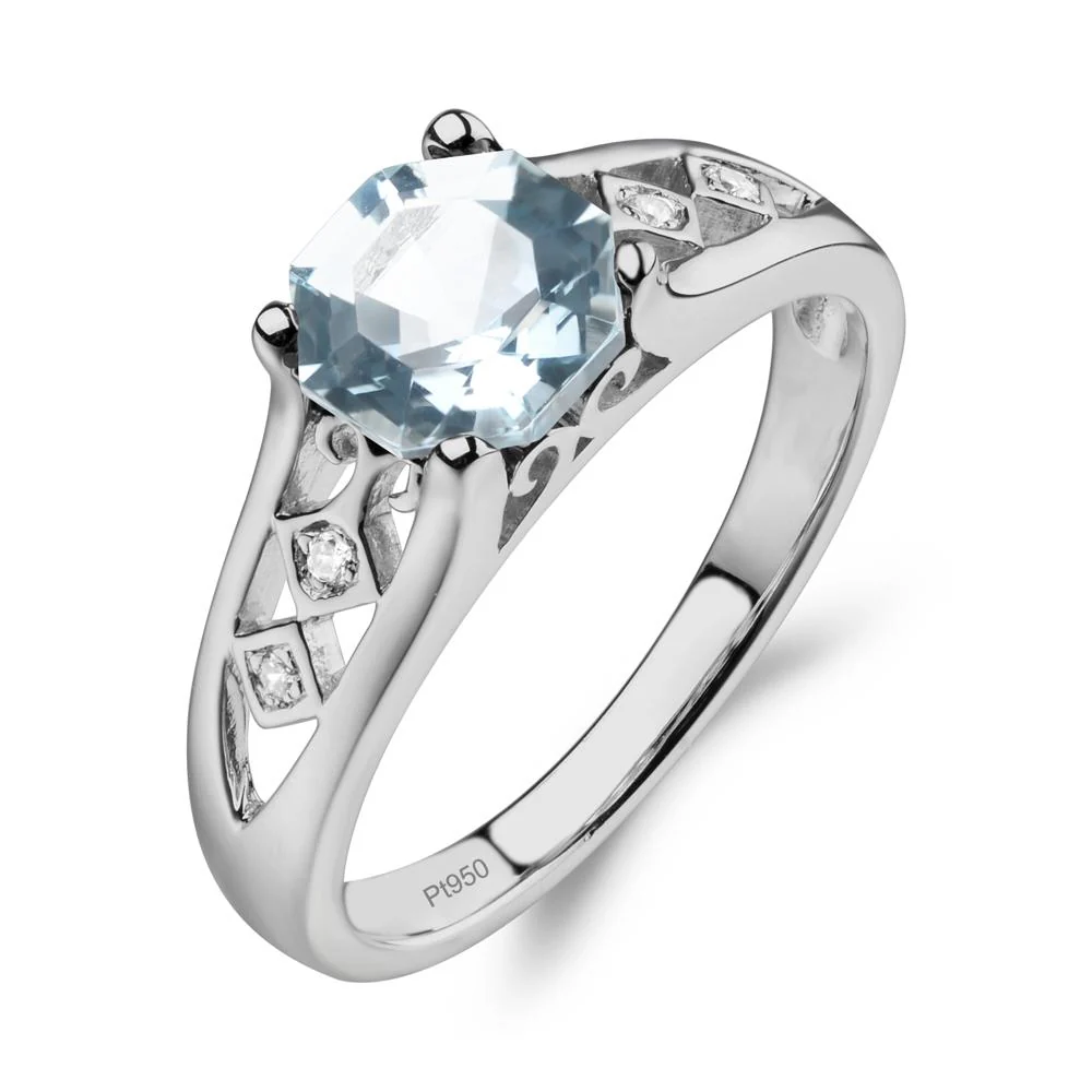 Vintage Style Octagon Cut Aquamarine Ring - Image 6