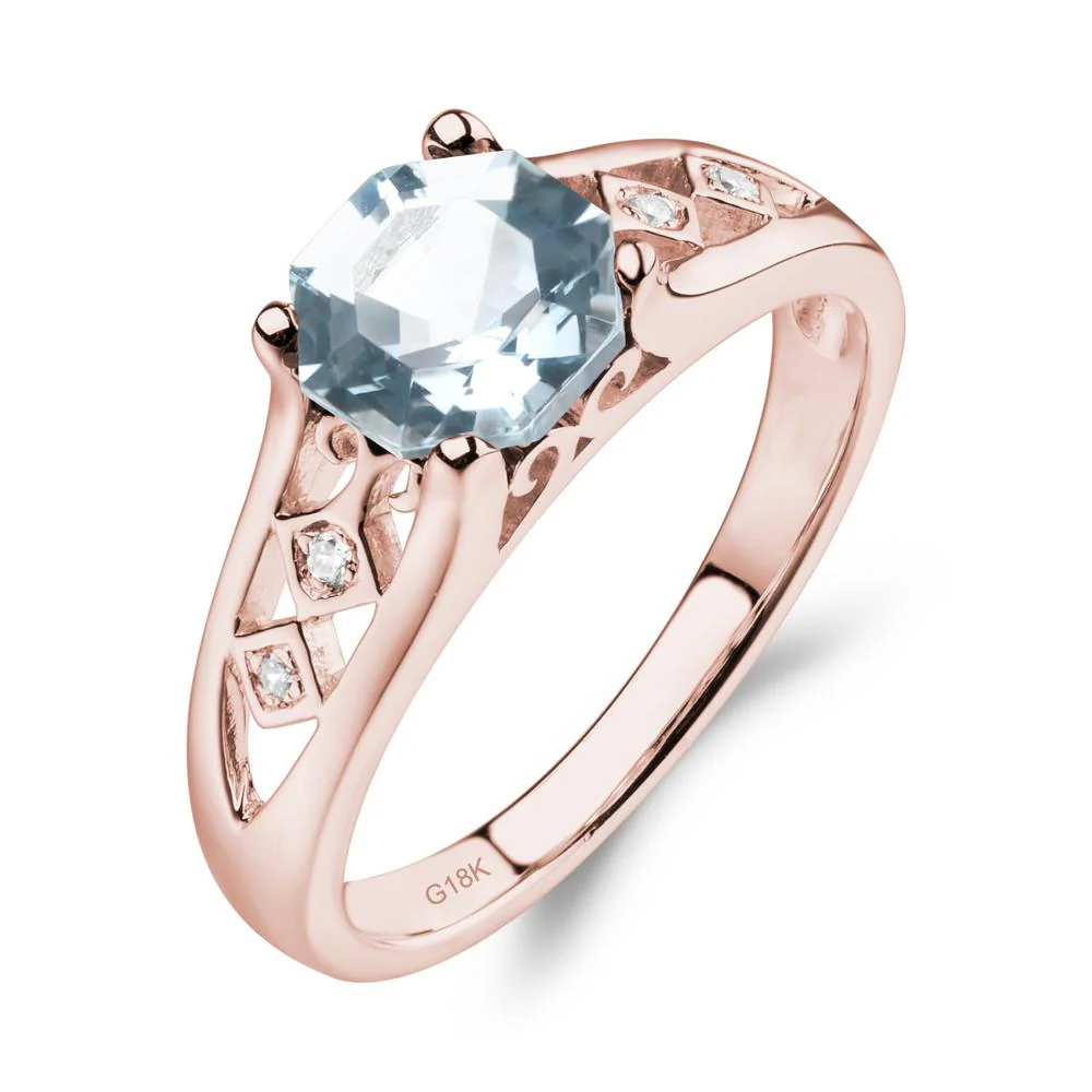 Vintage Style Octagon Cut Aquamarine Ring - Image 9
