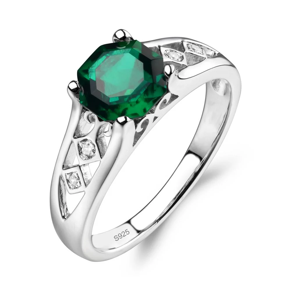 Vintage Style Octagon Cut Emerald Ring - Image 2