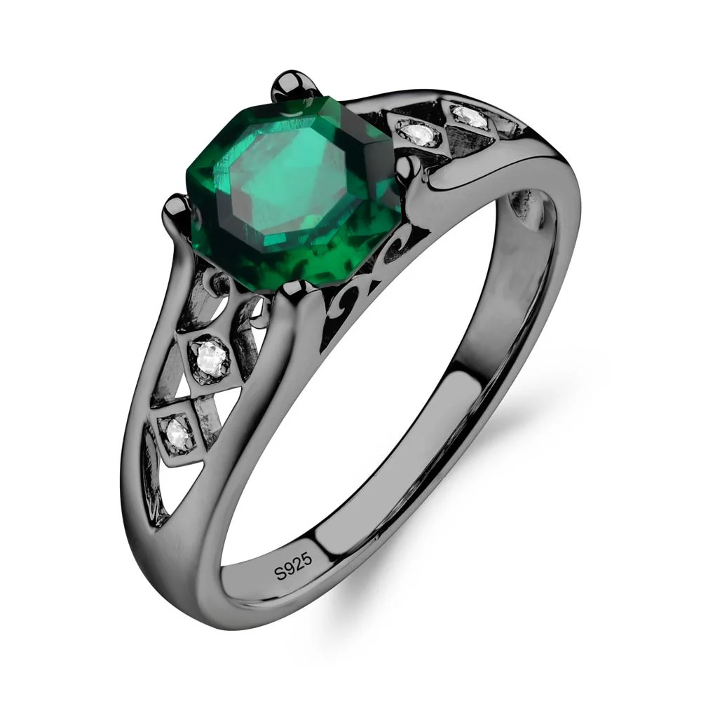 Vintage Style Octagon Cut Emerald Ring - Image 3
