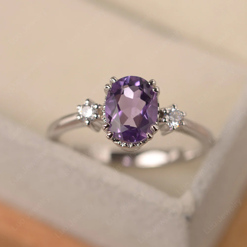 Oval Amethyst Double Prong Ring