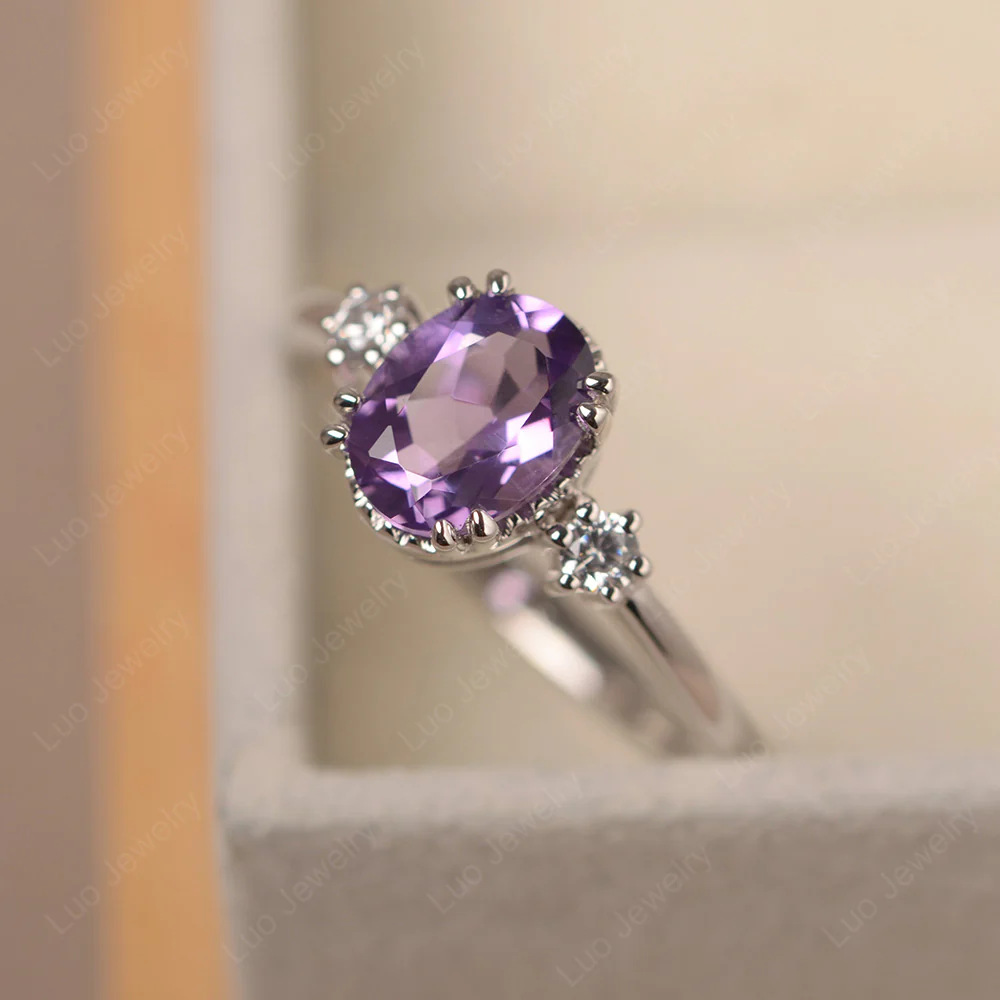 Oval Amethyst Double Prong Ring - Image 2
