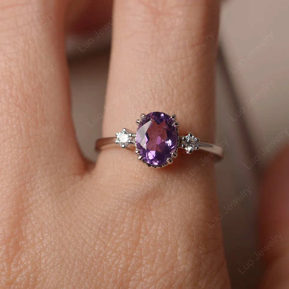 Oval Amethyst Double Prong Ring - Image 4