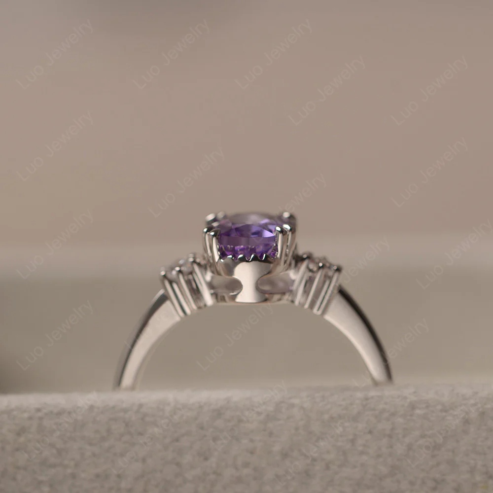 Oval Amethyst Double Prong Ring - Image 5