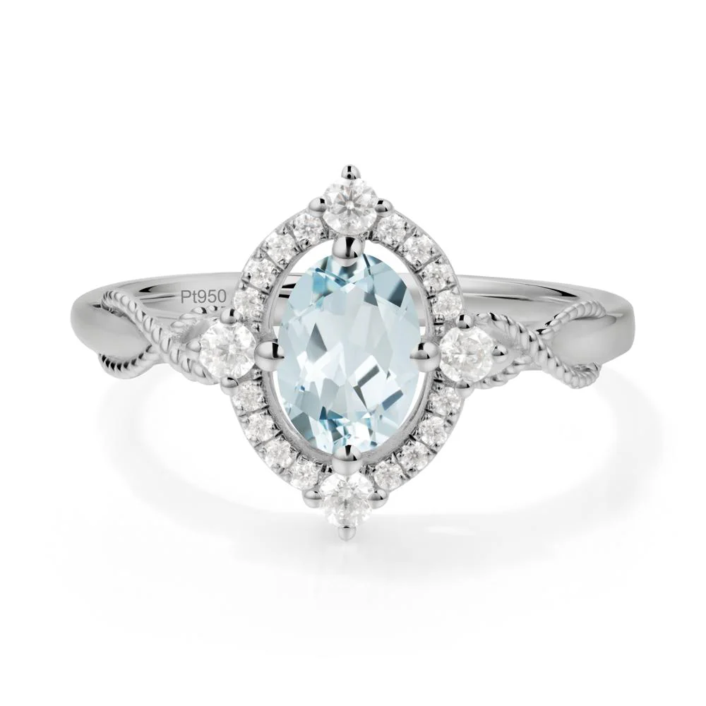 Vintage Oval Aquamarine Halo Ring - Image 3