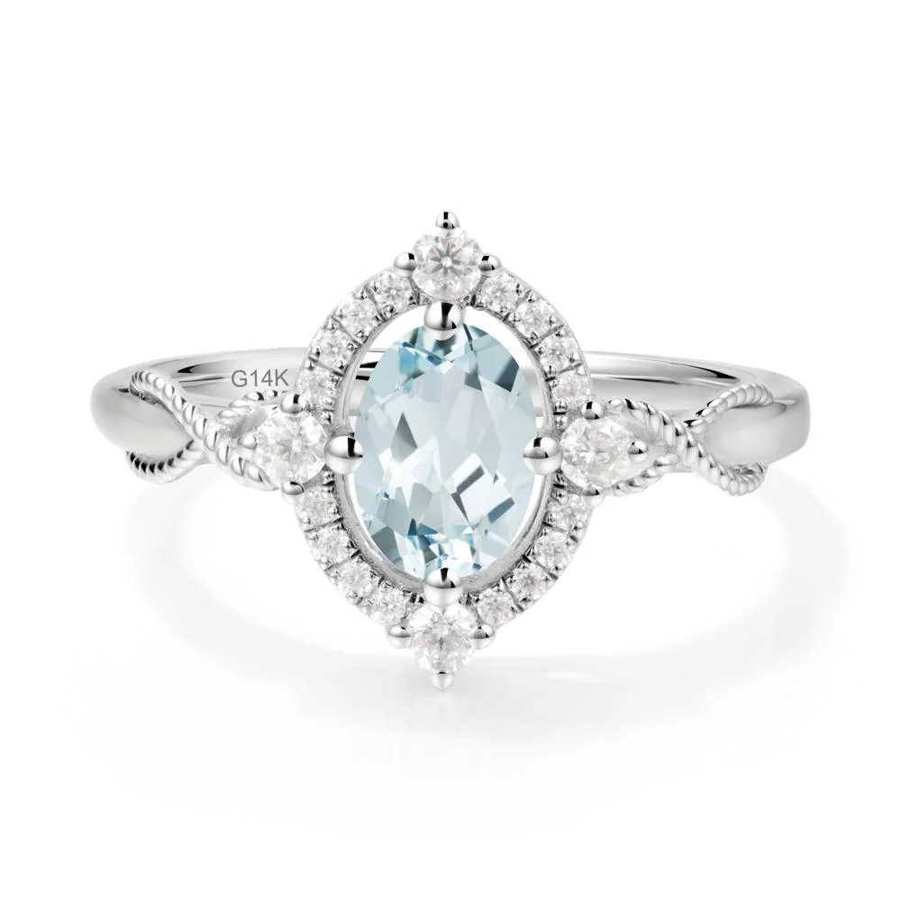 Vintage Oval Aquamarine Halo Ring - Image 7