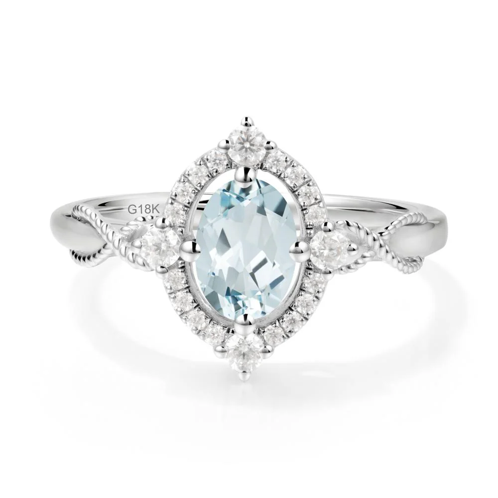 Vintage Oval Aquamarine Halo Ring - Image 8