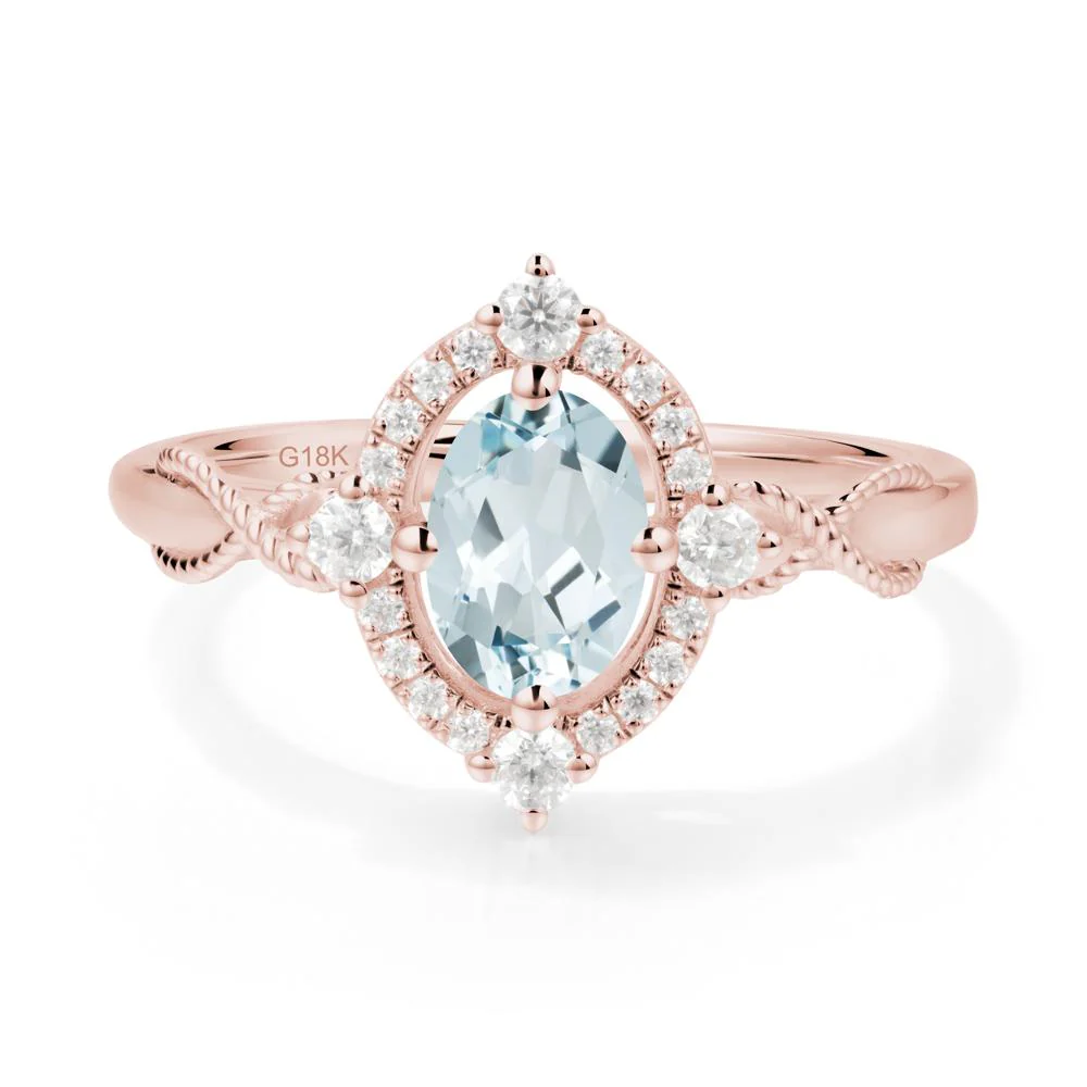 Vintage Oval Aquamarine Halo Ring - Image 9
