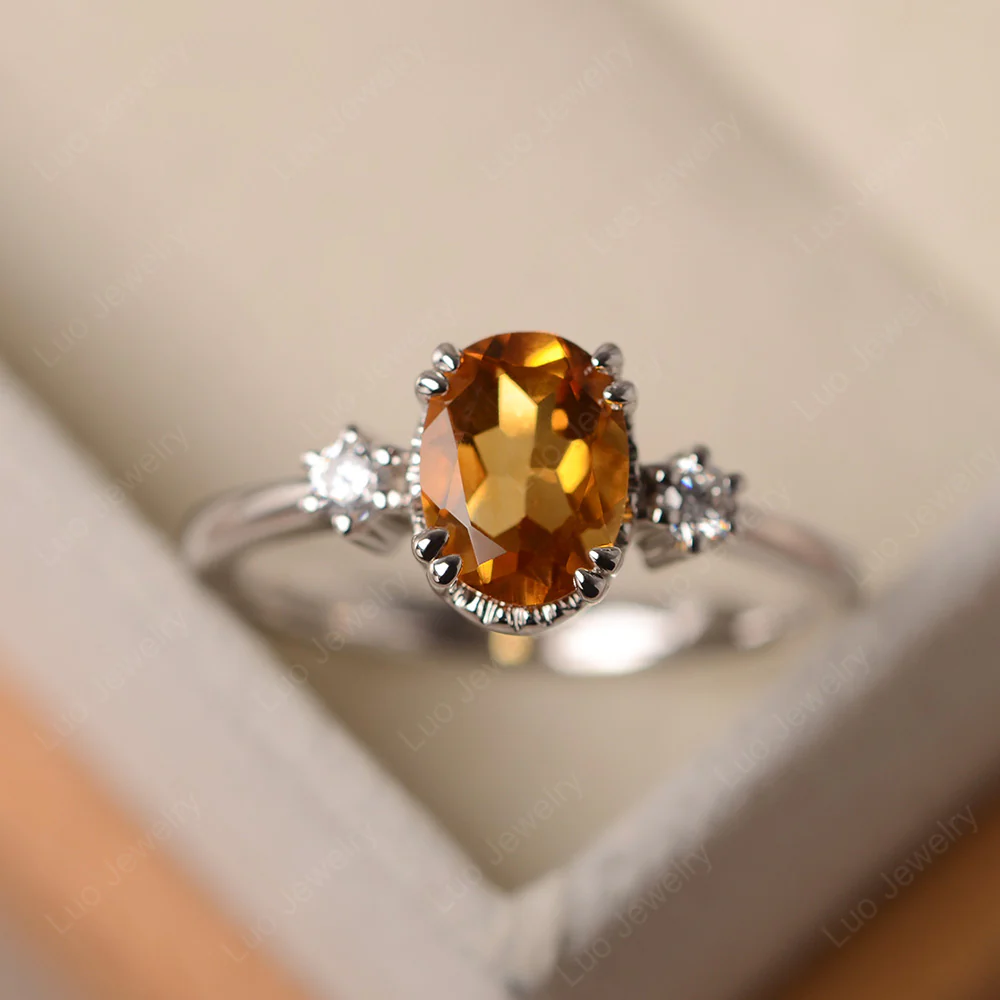 Citrine Double Prong Oval Engagement Ring